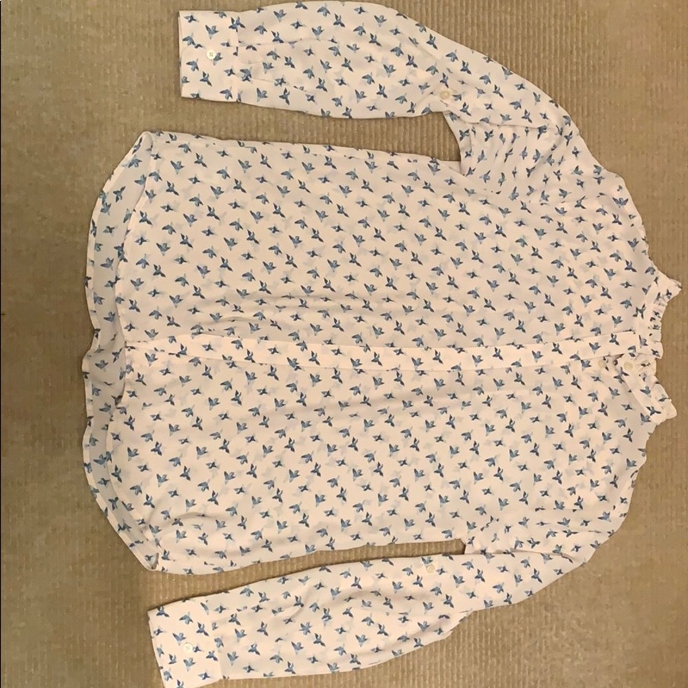 Light pink with blue birds LOFT blouse